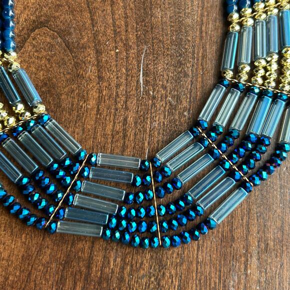New Sophia & Kate Blue Gem color Gold Tone Necklace and Earrings statement - Picture 4 of 9